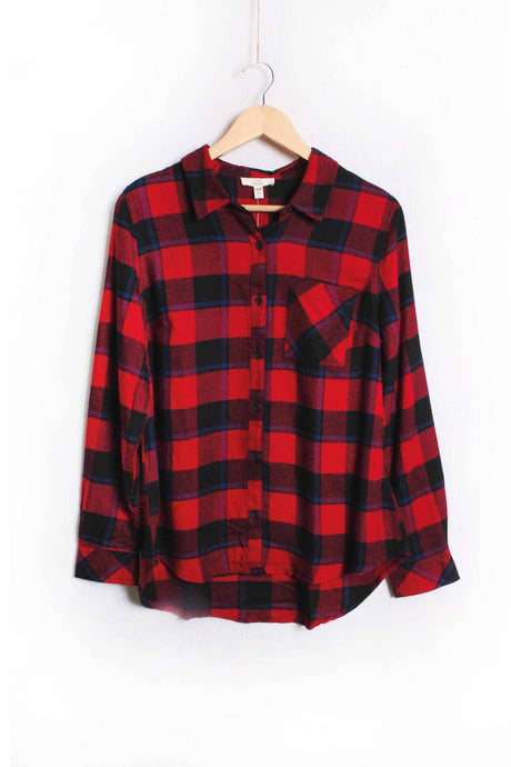 Tibetan Red Long Sleeve One Pocket Plaid Top