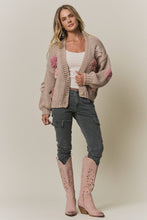 CHUNKY FLORAL CHIC KNIT CARDIGAN- CESW4370: KHAKI / S-M-L(2-2-2)