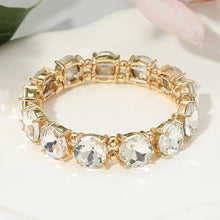 Pink Round Stone Cluster Beaded Stretch Evening Bracelet