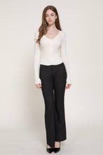 Ivory Long Sleeve V-Neck Cardigan with V-Shape Hem