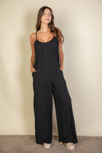 Black Spaghetti strap solid wide jumpsuit