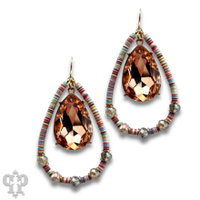 Pink disc, rose rhinestone teardrop earring