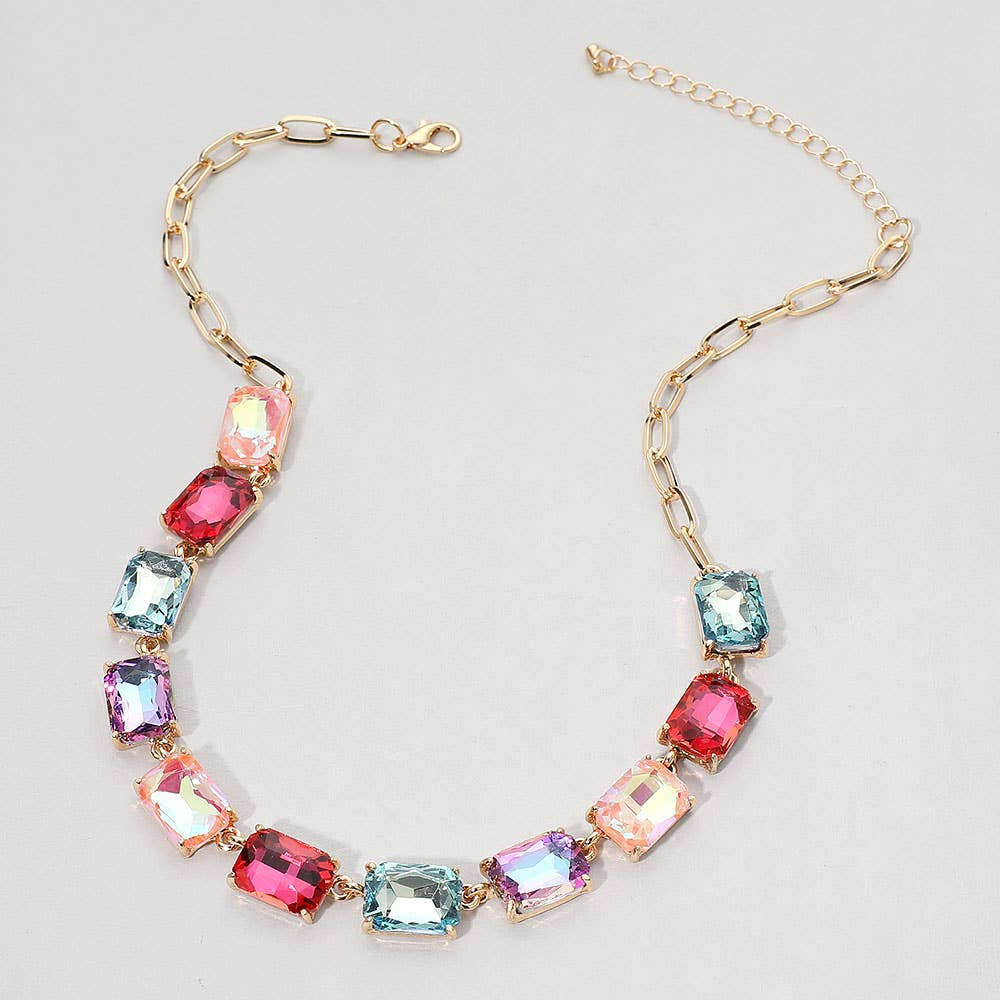 Multi Cushion Rectangular Stone Cluster Link Evening Necklace