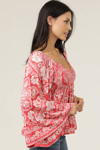 V Neck Smocked Bust Wide Sleeve Top