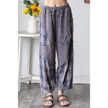 Navy Washed Plaid Mixed Terry Quilted Oli+Hali Pants