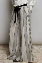 Black Striped Textured Fabric Crafted Waistband Wide-Leg Pants