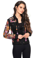 Black Denim Jacket with Floral Sequin Embroidery