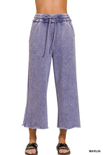 Crop Brown Acid Wash Fleece Palazzo Sweatpants With Pockets