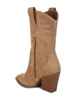 Camel Rambler Rhinestones Embellished Calf Boots