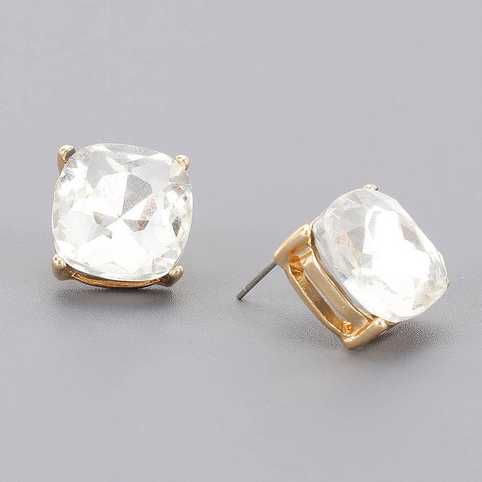 Gold Square Crystal Stud Earrings