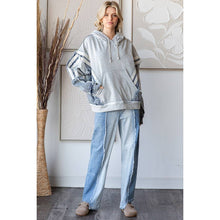 Grey Denim Washed Mixed Hooded Pullover Oli+Hali Top