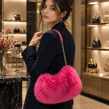 Green Fluffy Faux Fur Chain Strap Shoulder Handbag