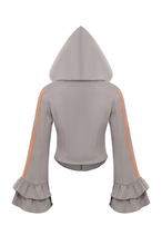 Dark Grey Orange Ruffle Bell Sleeve Hoodie
