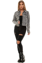 Black Acid Wash Denim Jacket with Raw Hem