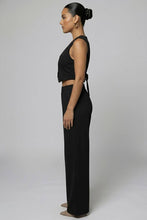 Button Vest with Adjustable Back Tie & Wide Leg Pants Sets: Black / L