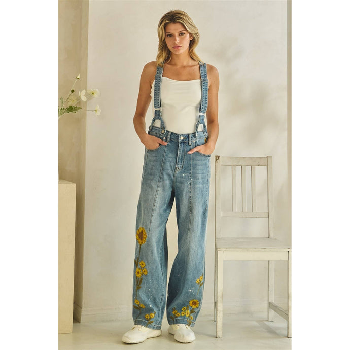 Denim Sunflower Embroidery Oli+Hali Overalls
