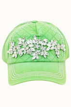 Yellow Floral Vine Bejeweled Glitz Quilted Cap, Adjustable: