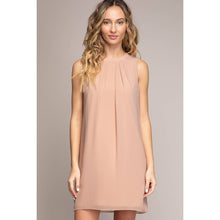 Champagne Front Pleats Tied Back Shift Dress