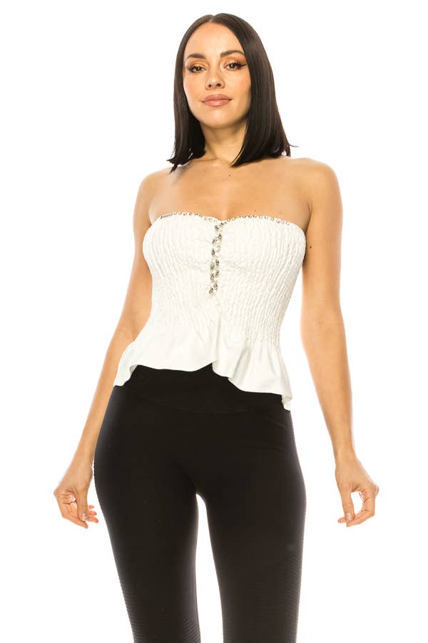 White Tube Top with Rhinestones