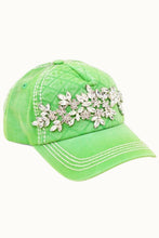 Yellow Floral Vine Bejeweled Glitz Quilted Cap, Adjustable: