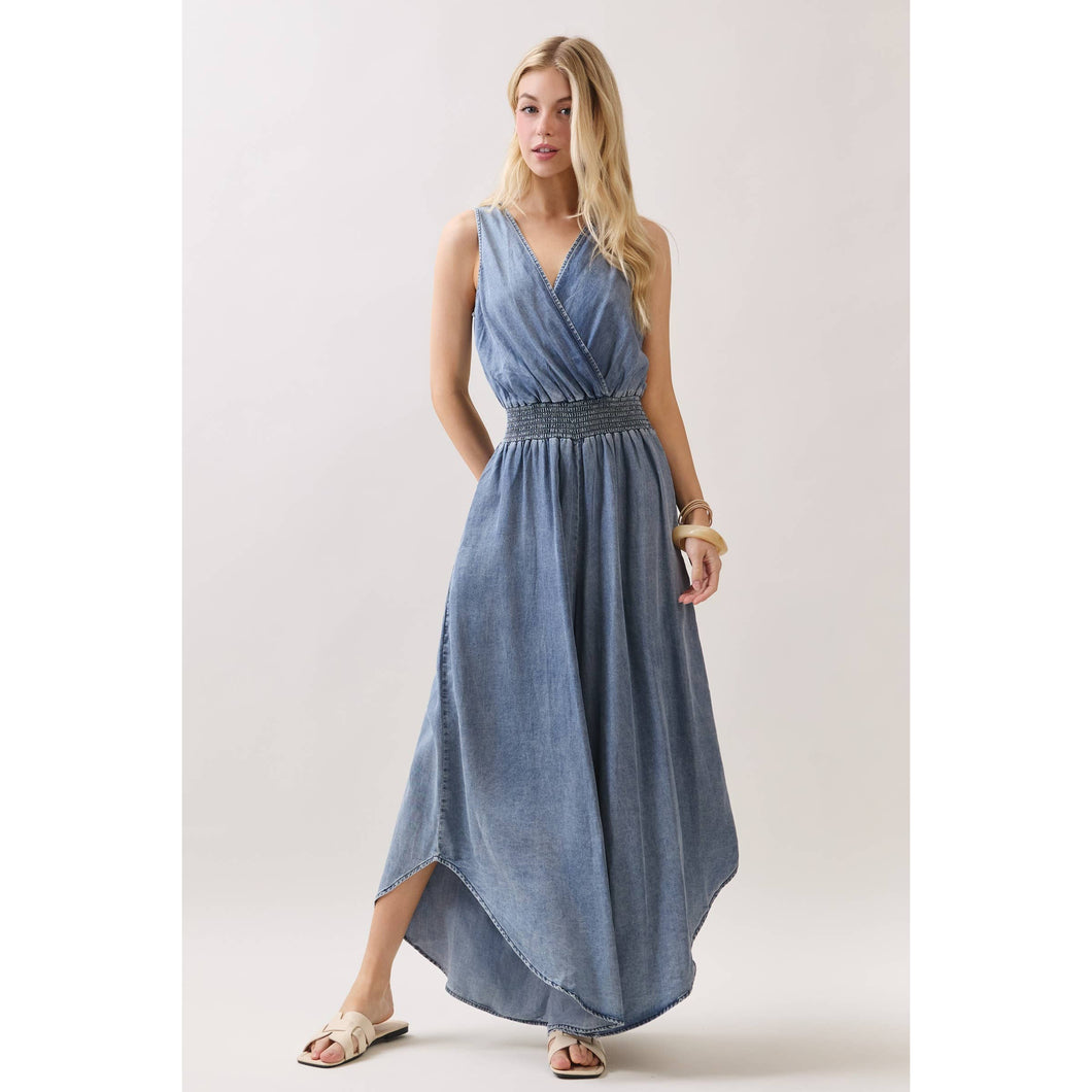 Medium Wash Tencel Surplice Sleeveless Jumper
