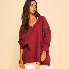 Berry V Neck Pullover Sweatshirt
