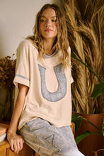 Blue Horseshoe Patchwork Relaxed Short Sleeve Top