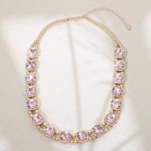 Clear Silver Square Faceted Stone Bezel Link Evening Necklace
