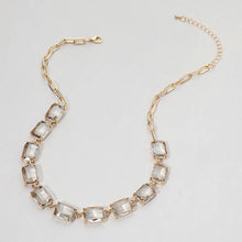 Antique Silver Cushion Rectangular Stone Cluster Link Evening Necklace