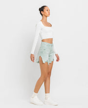 Abstracted High Rise Side Slit Denim Vervet Shorts