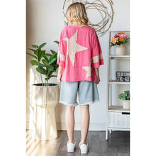 Hot Pink Washed Star Patchwork Short Sleeve Oli+Hali Top
