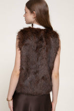 Brown V-Neck Two Tone Faux Fur Vest