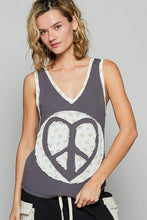 Charcoal V-neck sleeveless front woven heart peace patch POL Top
