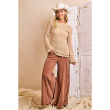 Tan Textured Lace Knit Diagonal Hemling Vell Sleeve Top