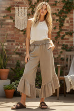 Taupe Tiered Ruffle Mineral-Washed Wide Leg Pants
