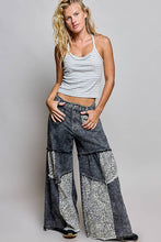 Black Washed Cotton Floral Patchwork Tiered Paneled Wide Leg POL Pants