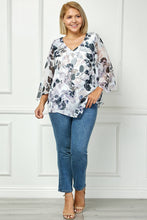 Ivory Black Taupe Plus Bloom Water Floral Layered Blouse