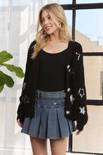 Black Button Down Sequins Cardigan
