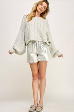 White Silver Mid Rise Foil Shorts