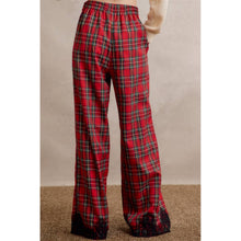 CHRISTMAS PLAID CHECK LACE TRIM WIDE LEG ELASTIC MID RISE PA: RED MULTI / XL