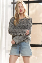 LONG SLEEVE DIAMOND KNIT SWEATER - CESW3862: CHARCOAL / S-M-L(2-2-2)