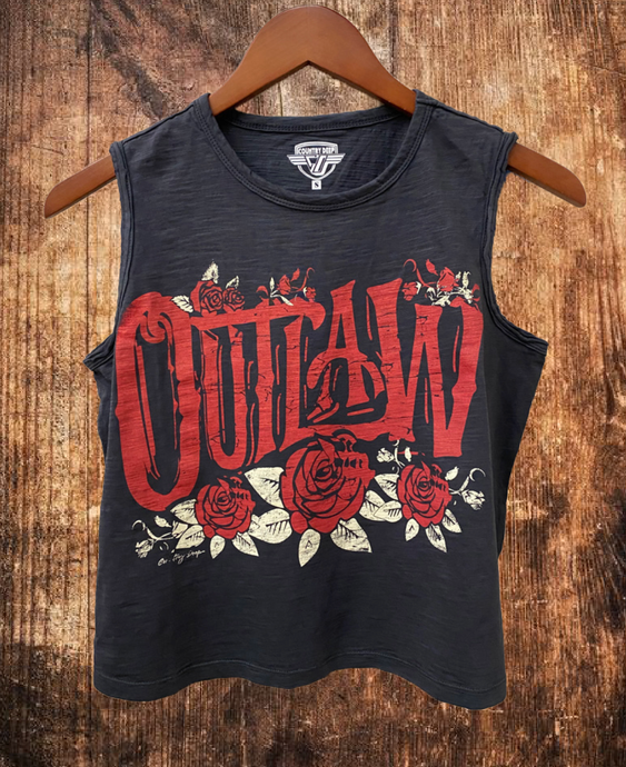Vintage Black Outlaw  Muscle Crop Top