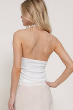 Off White Lace Trim Texture Knit Halter Top