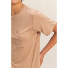 Dark Taupe Classic Crew Neck Short Sleeve Pocket Top