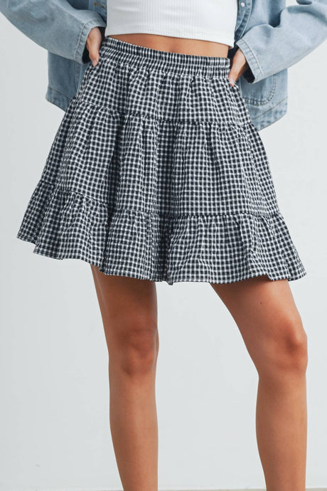 Black Ibory High Waist Tiered Check Skirt