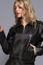 Hazelnut Long Sleeve Wash Effect Faux Leather Jacket