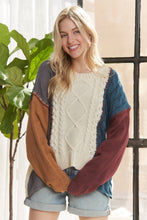 Beige Long Sleeve Colorblock Knit Sweater