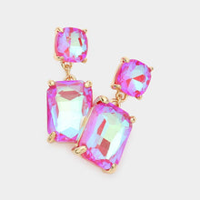 Clear Square Rectangle Glass Stone Link Dangle Evening Earrings