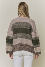 Olive Multi Button Down Bubble Sleeve Knit Cardigan