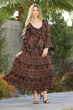 Black V Neck Smocked Bust Bell Sleeve Maxi Dress